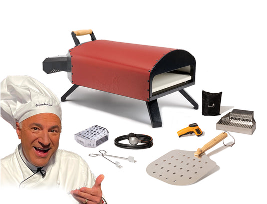 LIMITED EDITION Brick Red Bertello 12" SimulFIRE Outdoor Pizza Oven - Everything Bundle