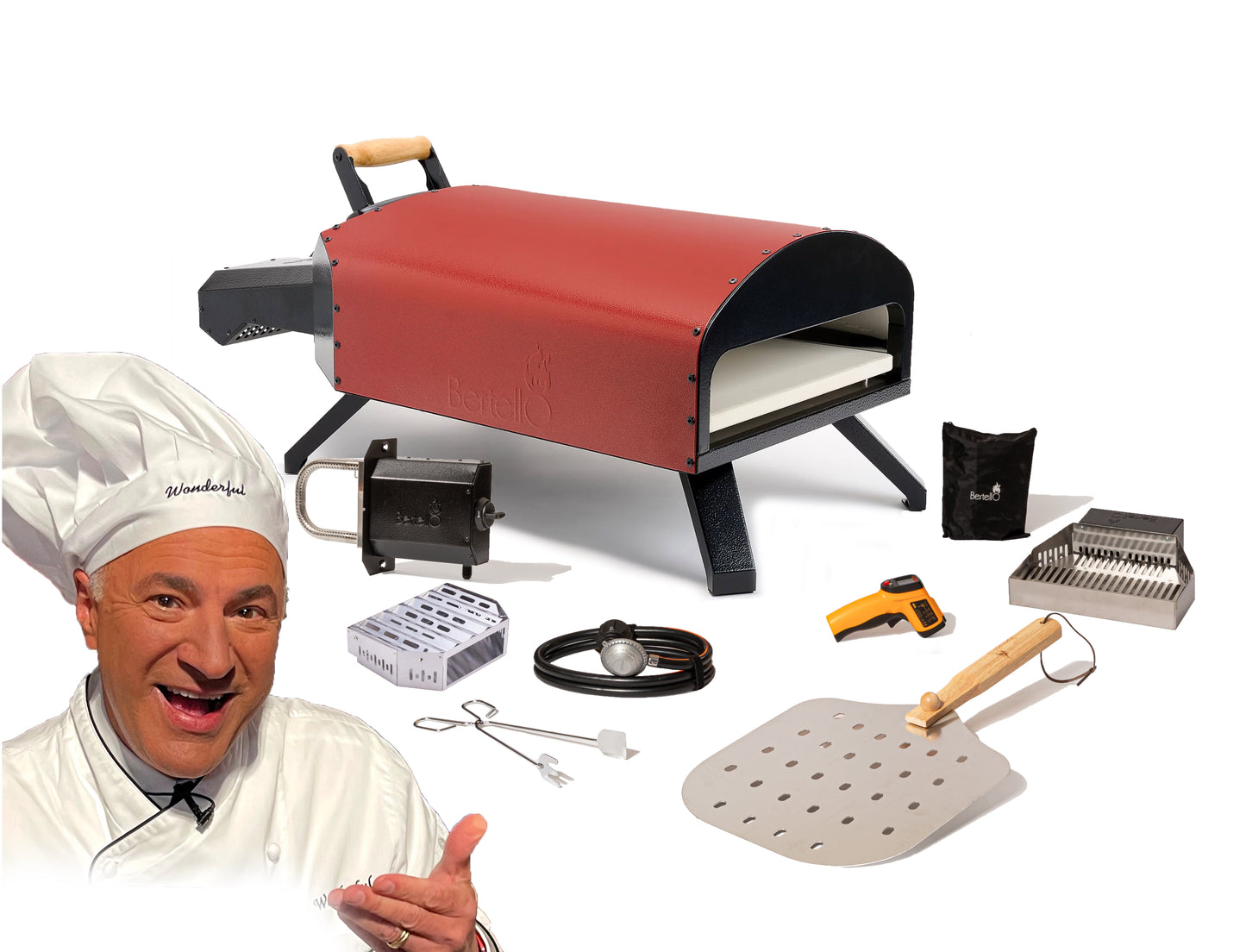 Bertello 12" SimulFIRE Outdoor Pizza Oven - Everything Bundle (Brick Red)