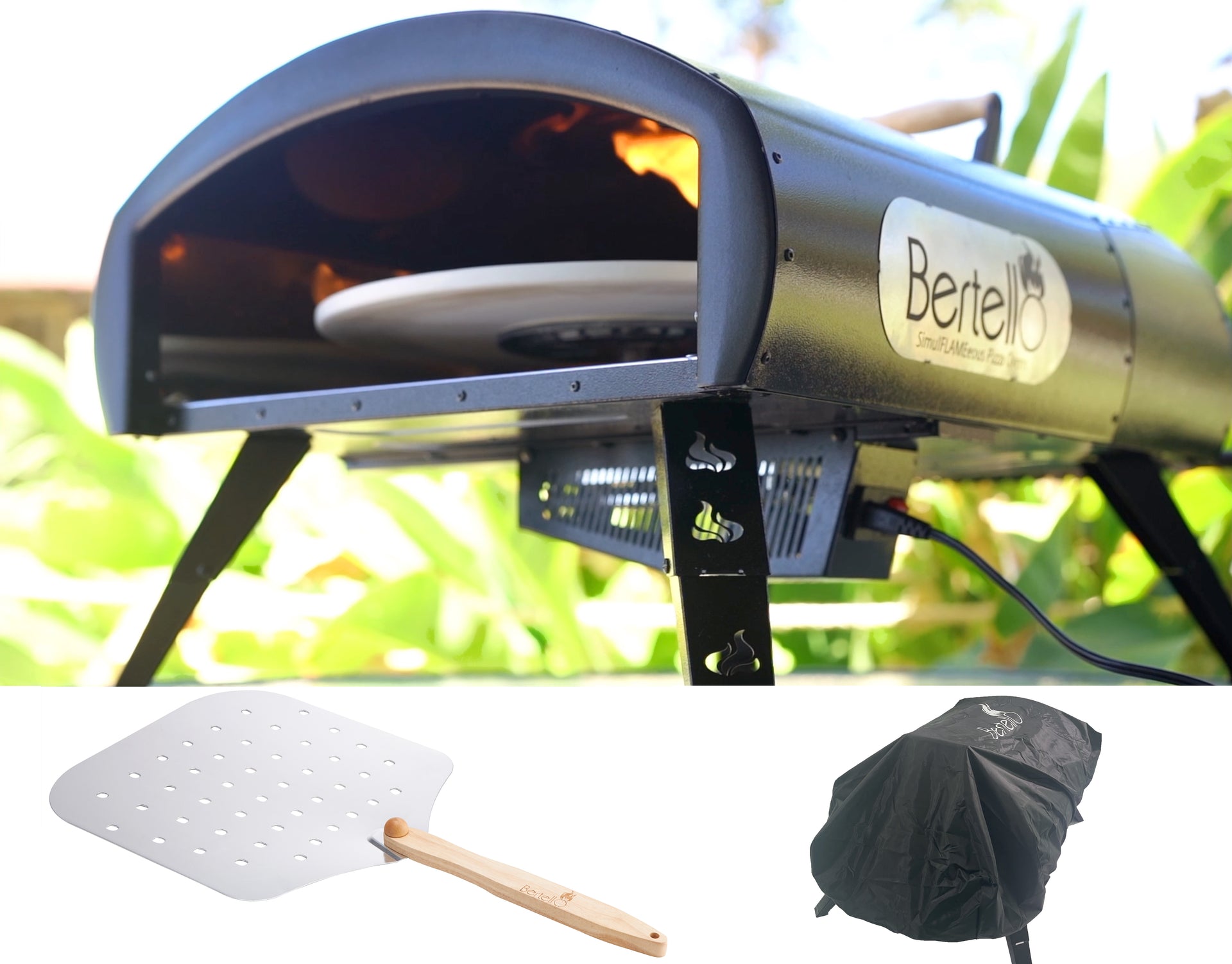 Essentials Bundle - Bertello SimulFIRE 16” Rotating Outdoor Pizza Oven
