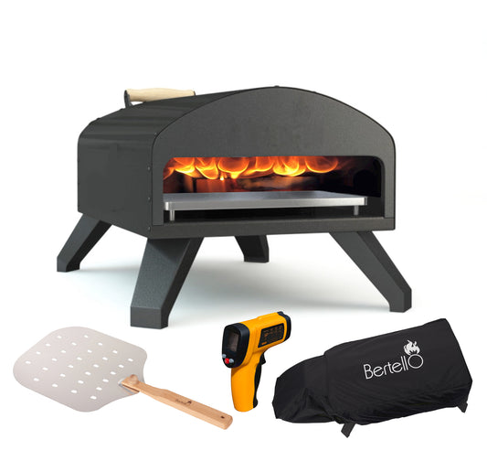 Bertello Pizza Oven, Pizza Peel, Weather Proof Cover, Infrared Thermometer - COMBO Pack